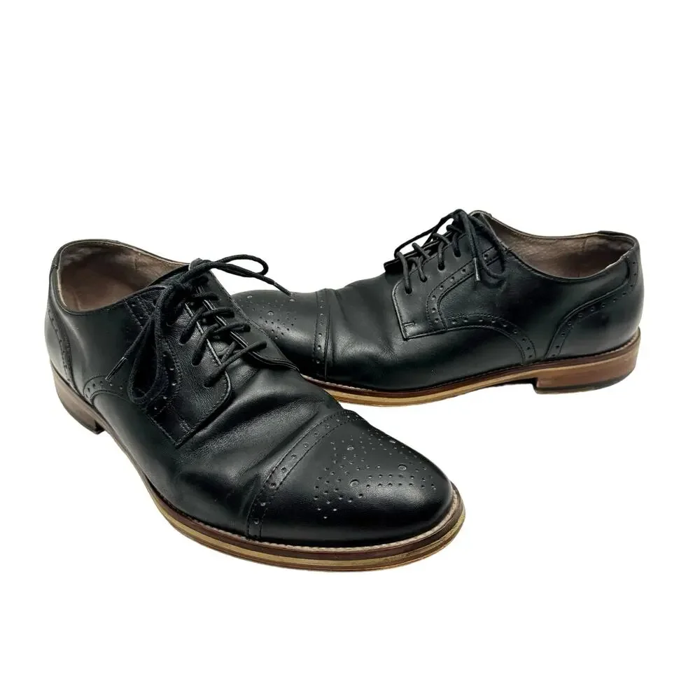 Johnston & Murphy 59-1991 Black Leather Carriker Cap Toe Lace Up Dress Shoes